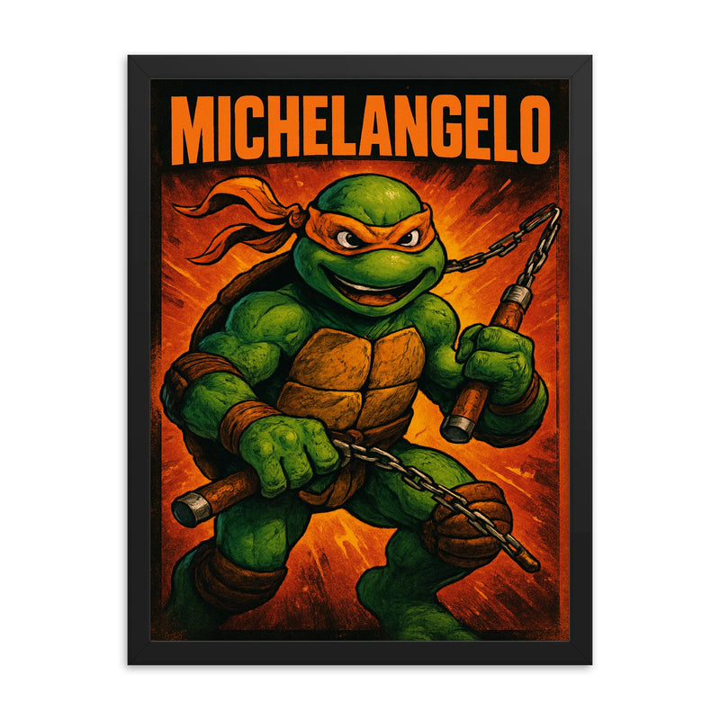Michelangelo framed print on a plain backdrop in size 18