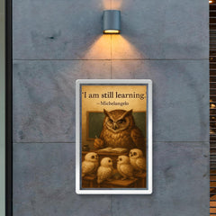 michelangelo i am still learning wise owl with owlets inspiring quote poster poster 2