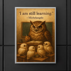 michelangelo i am still learning wise owl with owlets inspiring quote poster poster 5