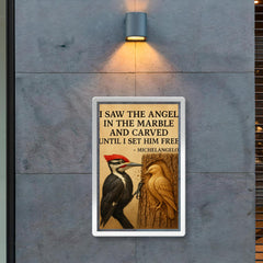 Michelangelo quote angel in marble woodpecker pecking poster 2