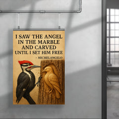 Michelangelo quote angel in marble woodpecker pecking poster 4