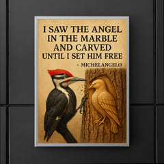 Michelangelo quote angel in marble woodpecker pecking poster 5