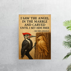 Michelangelo quote angel in marble woodpecker pecking poster 7