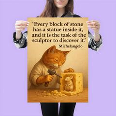 michelangelo quote artist chiseling cheese statue poster 3