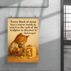 michelangelo quote artist chiseling cheese statue poster 4