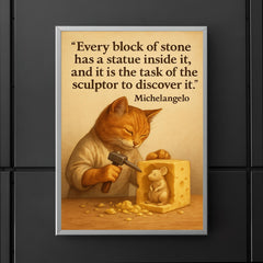michelangelo quote artist chiseling cheese statue poster 5