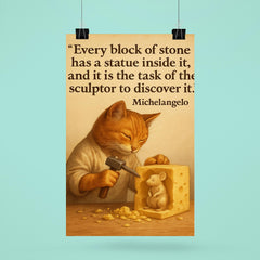 michelangelo quote artist chiseling cheese statue poster 6