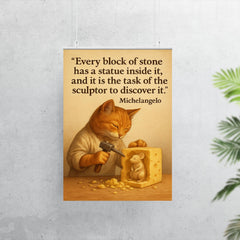 michelangelo quote artist chiseling cheese statue poster 7