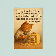 michelangelo quote artist chiseling cheese statue poster 8