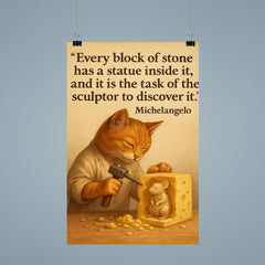 michelangelo quote artist chiseling cheese statue poster 9