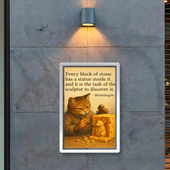 michelangelo quote statue in stone artist chiseling cheese to reveal mouse sculpture poster 2