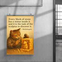 michelangelo quote statue in stone artist chiseling cheese to reveal mouse sculpture poster 4