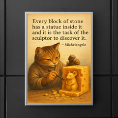 michelangelo quote statue in stone artist chiseling cheese to reveal mouse sculpture poster 5