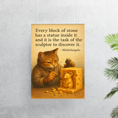 michelangelo quote statue in stone artist chiseling cheese to reveal mouse sculpture poster 7