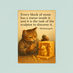 michelangelo quote statue in stone artist chiseling cheese to reveal mouse sculpture poster 8