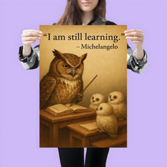 michelangelo quote wise owl with owlets inspiring poster poster 3
