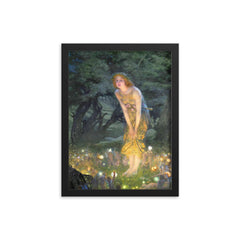 Midsummer Eve by Edward Robert Hughes framed print on a plain backdrop in size 12"x16".