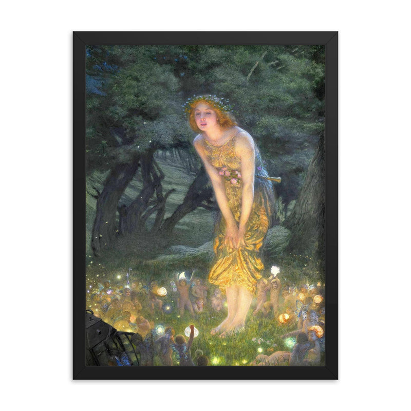 Midsummer Eve by Edward Robert Hughes framed print on a plain backdrop in size 18