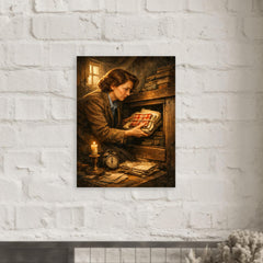 Miep Gies hiding Anne Frank's papers metal print mockup