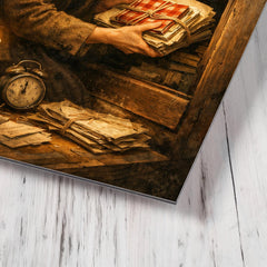 Miep Gies hiding Anne Frank's papers metal print mockup