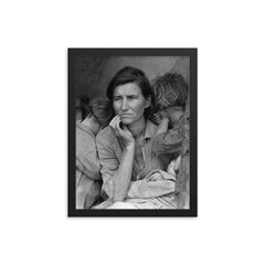 Migrant Mother by Dorothea Lange framed print on a plain backdrop in size 12"x16".