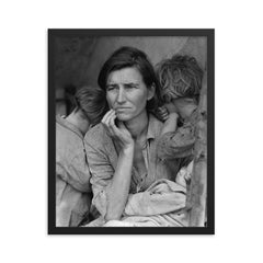 Migrant Mother by Dorothea Lange framed print on a plain backdrop in size 16"x20".