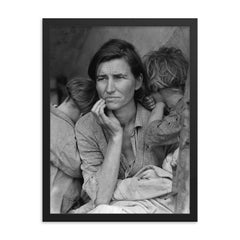 Migrant Mother by Dorothea Lange framed print on a plain backdrop in size 18"x24".