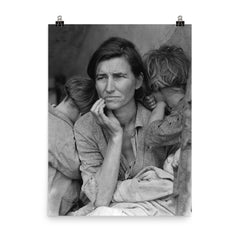 Migrant Mother by Dorothea Lange poster on a plain backdrop in size 8"x10".