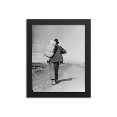 Migrant workers on the California road by Dorothea Lange framed print on a plain backdrop in size 8"x10".