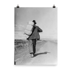 Migrant workers on the California road by Dorothea Lange poster on a plain backdrop in size 8"x10".