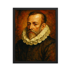 Miguel de Cervantes framed print on a plain backdrop in size 16"x20".
