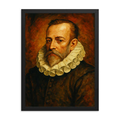 Miguel de Cervantes framed print on a plain backdrop in size 18"x24".
