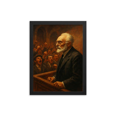 Miguel de Unamuno confronting the shouting hall framed print on a plain backdrop in size 12"x16".
