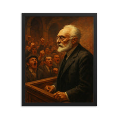 Miguel de Unamuno confronting the shouting hall framed print on a plain backdrop in size 16"x20".