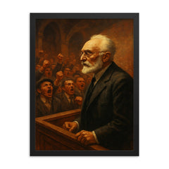 Miguel de Unamuno confronting the shouting hall framed print on a plain backdrop in size 18"x24".