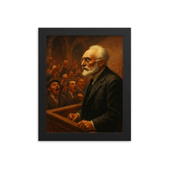 Miguel de Unamuno confronting the shouting hall framed print on a plain backdrop in size 8"x10".