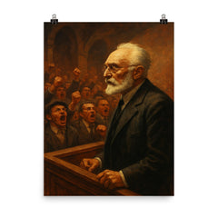 Miguel de Unamuno confronting the shouting hall poster on a plain backdrop in size 8"x10".