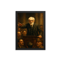 Miguel de Unamuno Salamanca confrontation scene framed print on a plain backdrop in size 12"x16".