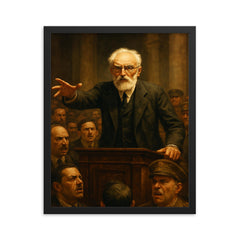 Miguel de Unamuno Salamanca confrontation scene framed print on a plain backdrop in size 16"x20".