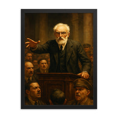 Miguel de Unamuno Salamanca confrontation scene framed print on a plain backdrop in size 18"x24".