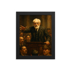 Miguel de Unamuno Salamanca confrontation scene framed print on a plain backdrop in size 8"x10".