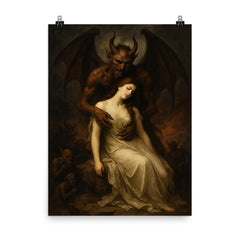Mihály Zichy demon haunted romantic tableau poster on a plain backdrop in size 8"x10".
