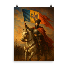 Mihai Viteazul uniting the three principalities poster on a plain backdrop in size 8"x10".