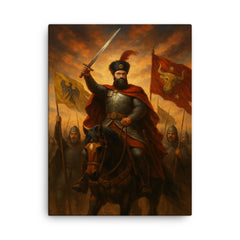 Mihai Viteazul uniting three principalities canvas print on a plain backdrop in size 18"x24".