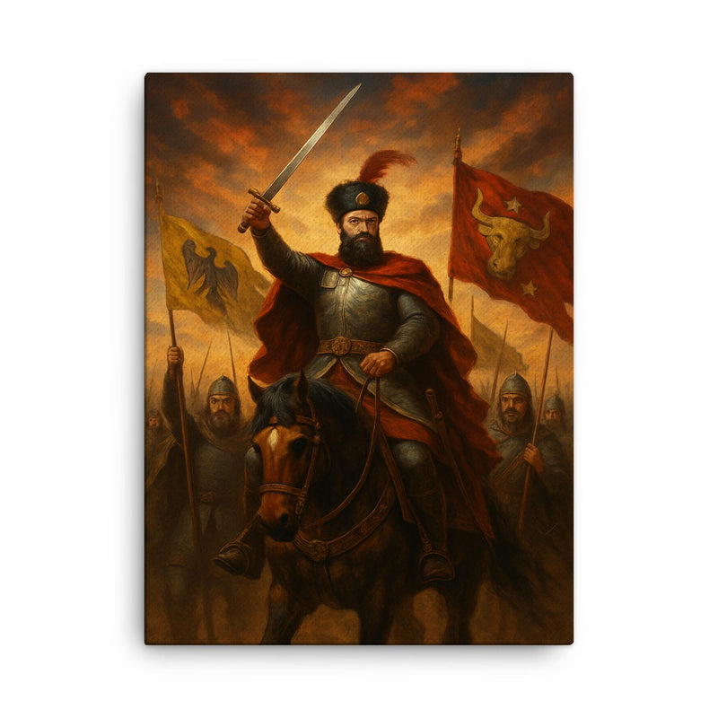 Mihai Viteazul uniting three principalities canvas print on a plain backdrop in size 18