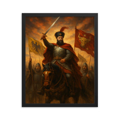 Mihai Viteazul uniting three principalities framed print on a plain backdrop in size 16"x20".