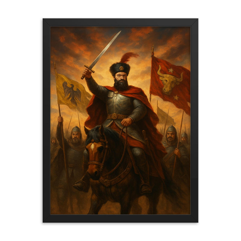 Mihai Viteazul uniting three principalities framed print on a plain backdrop in size 18