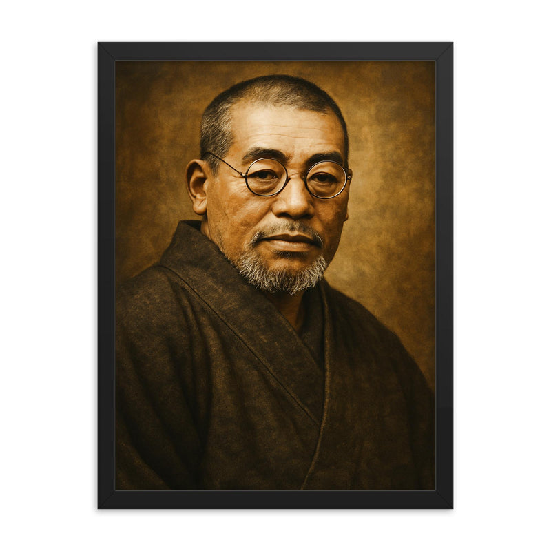 Mikao Usui portrait framed print on a plain backdrop in size 18