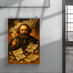 Mikhail Bakunin amid torn manifestos and smoke poster 4
