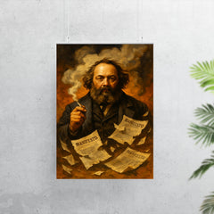 Mikhail Bakunin amid torn manifestos and smoke poster 7